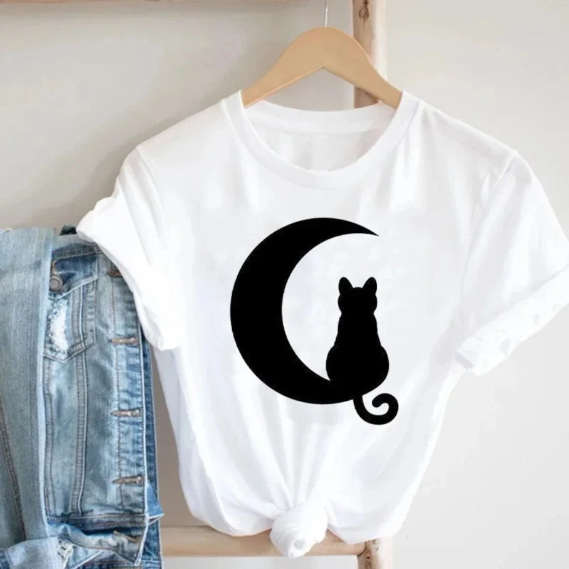 Women Printing Cat Pet Series Funny Animal Spring Summer 90s Ladies Style Fashion Pretty Print Tee TopTshirt Nice Graphic Cotton