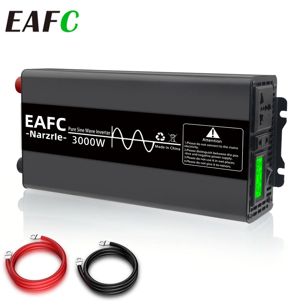 EAFC Newest Pure Sine Wave Inverter 3000W DC 12V to AC 220V Power Inverter Charger Converter Adapter For Travel, Camping