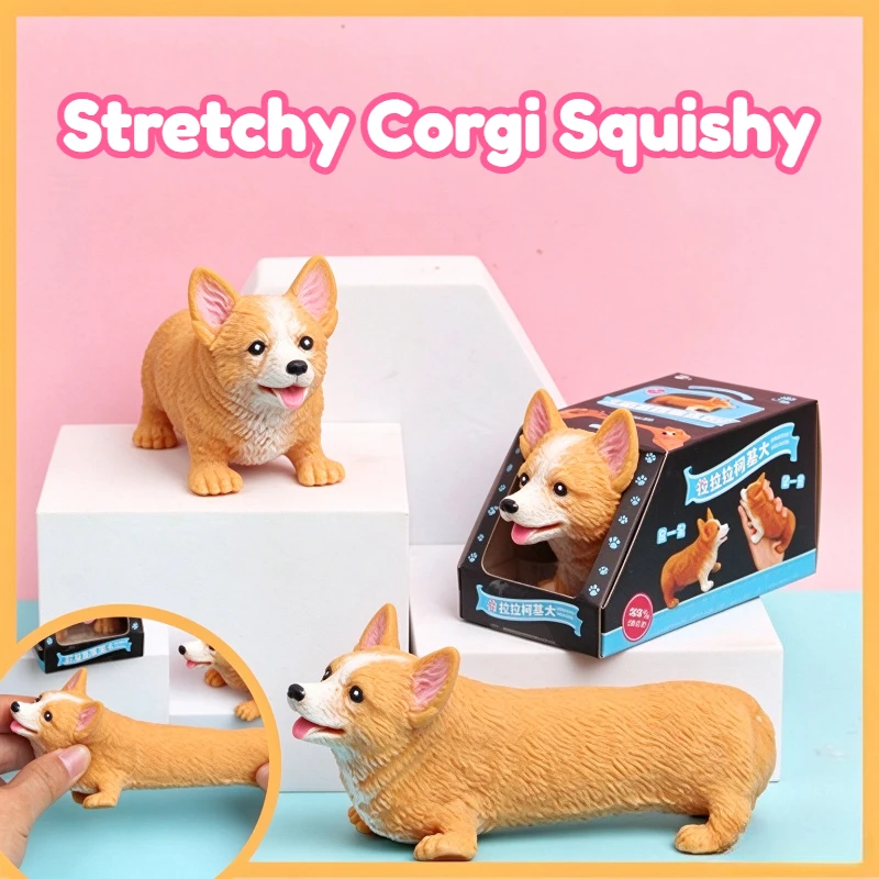 Stretchy Corgi Squishy Fidget Toy Moldable Pull Dog Stress Relief Toy Cute Desktop Ornament Birthday Christmas Gift for Friends