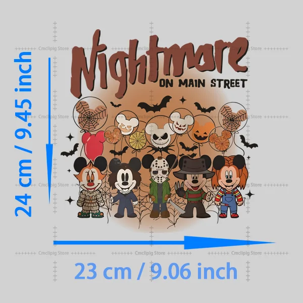 NIGHTMARE Halloween ميكي ماوس بقع الملابس القابلة للانصهار ملصقات الفينيل تي شيرت ملصق ديكور حديد على النقل