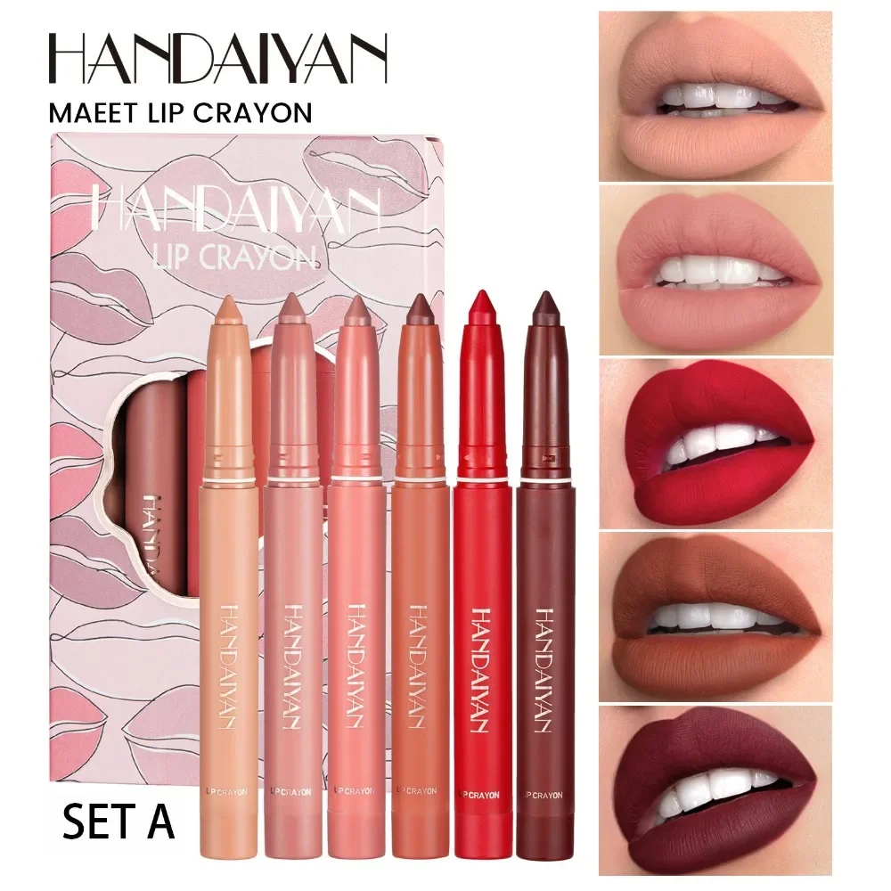 6Pc/Set Lipstick Set Matte Lip Liner Rotating Easy To Color Lipstick Pen Smooth Professional Waterproof Long Lasting Makeup Gift