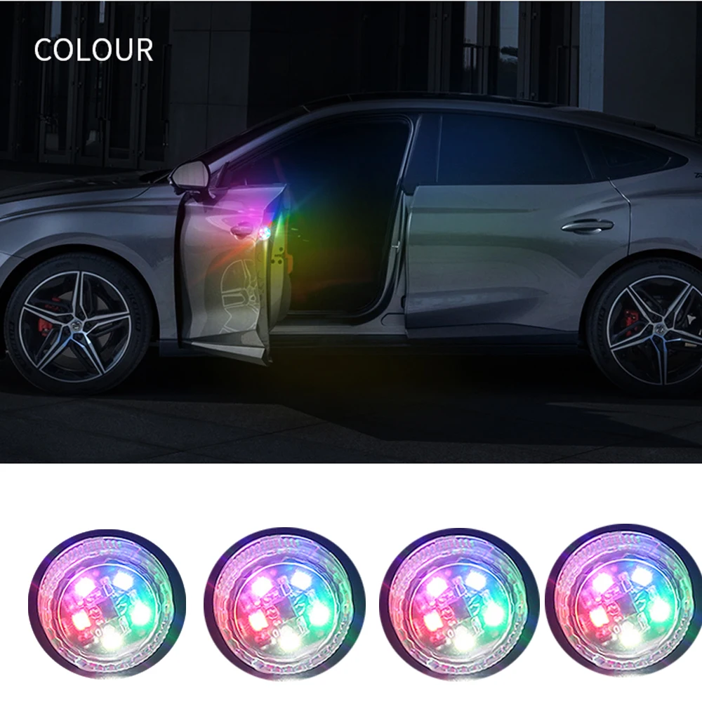 

4 Pack LED Car Door Warning Light Round Waterproof Decorative Automotive Signal Light with Adhesive Universal Flashing Light