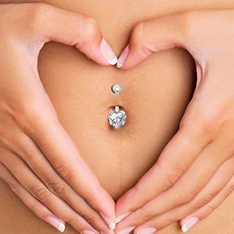 G23 Titanium PIERC Internal Thread Navel Piercing Dangle Body Sexy Belly Button Rings Zircon Square Heart Prong Set Navel Rings