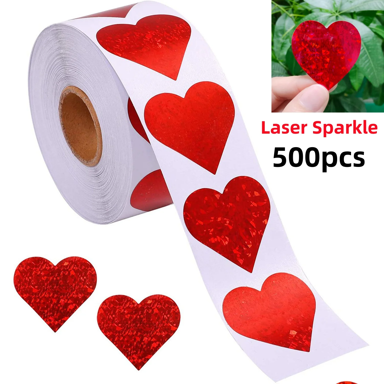 500pcs Sparkle Heart Stickers Red Love Scrapbooking Adhesive Stickers for Valentine's Day Wedding Decor Stationery Sticker