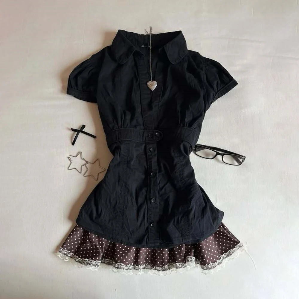 Y2k Sweet French Chic Top Retro Slim Fit 2000s Korean Style Harajuku Gothic Tees Casual Short Sleeved Shirt For Women Summer New