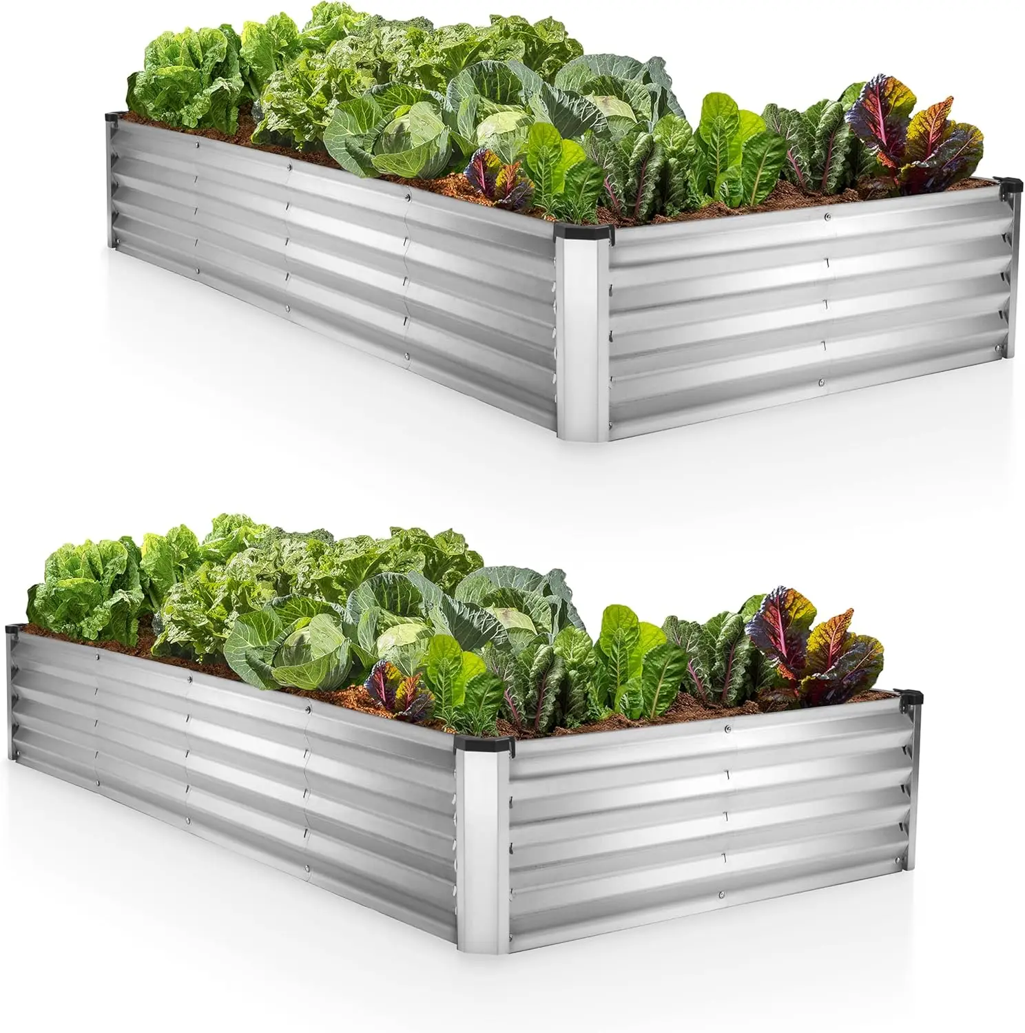 

Galvanized Raised Garden Beds 6x3x1 ft (2-Pack) - Large Metal Planter for Vegetables, Flowers - Tool-Free Assembly