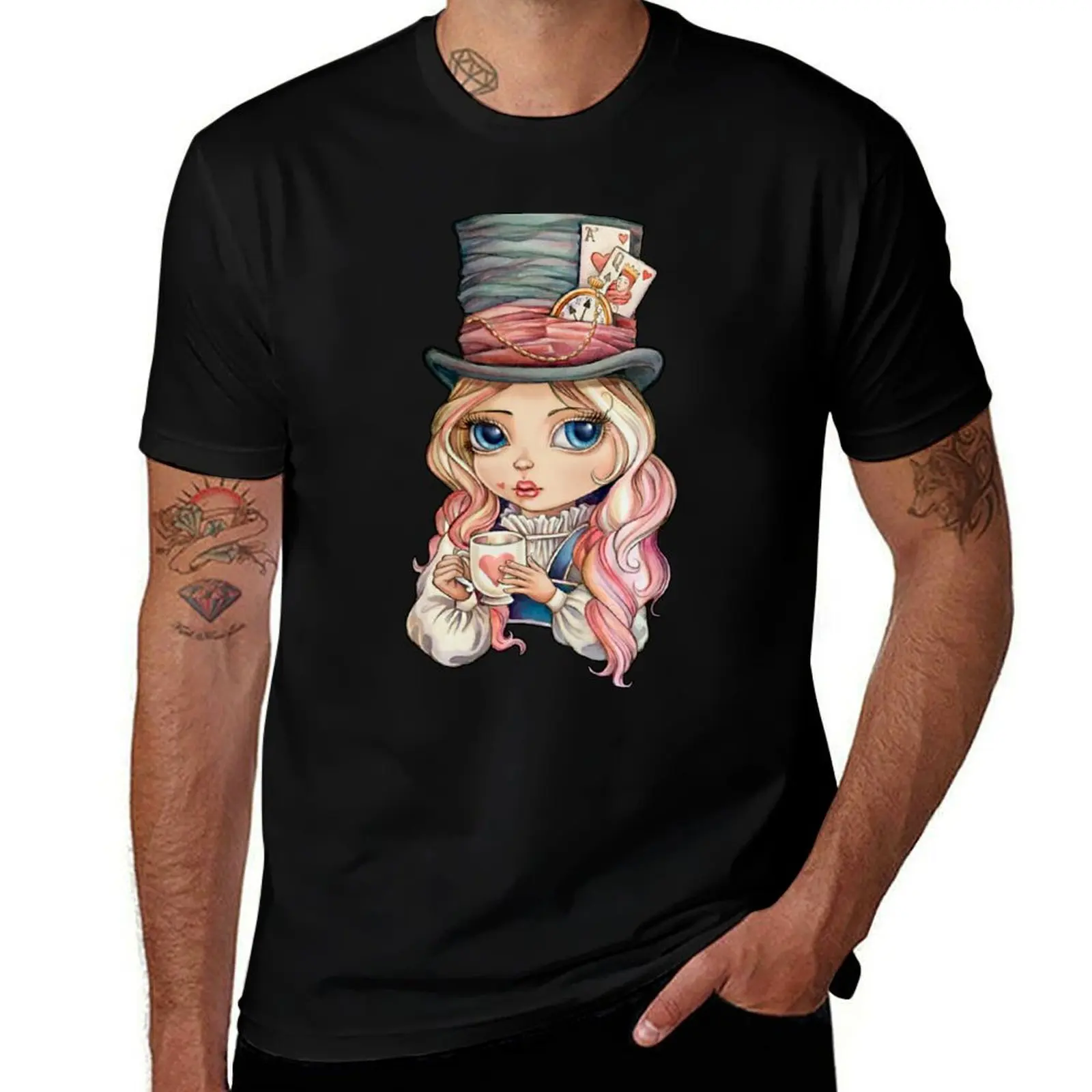 Mad Hatter Alice T-Shirt Art Pattern Printed Casual Top T-Shirt