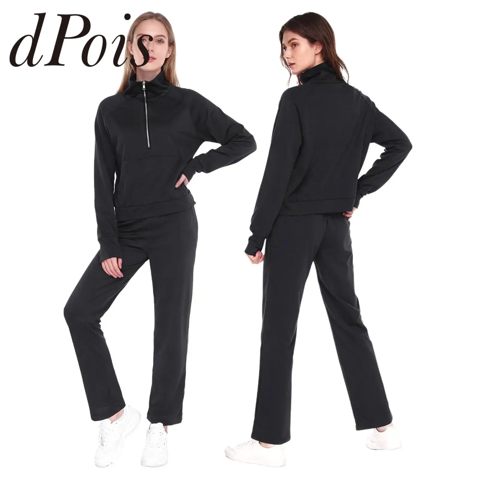 Womens Sports Suits Gym Running Outfits Sweatshirt Sets Activewear Long Sleeve Sport Clothes Sets Woman's 2-piece Tracksuit