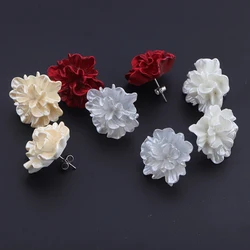 4pair/lot Flat Back Resin Cabochon Flower Earings Pearl White Red Champagne Gold Color 3D Rose Flower Charm For Women Girls Gift