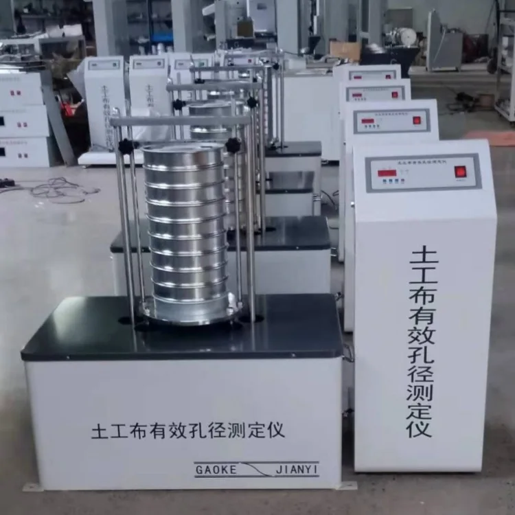 Effective pore size tester for geotextiles