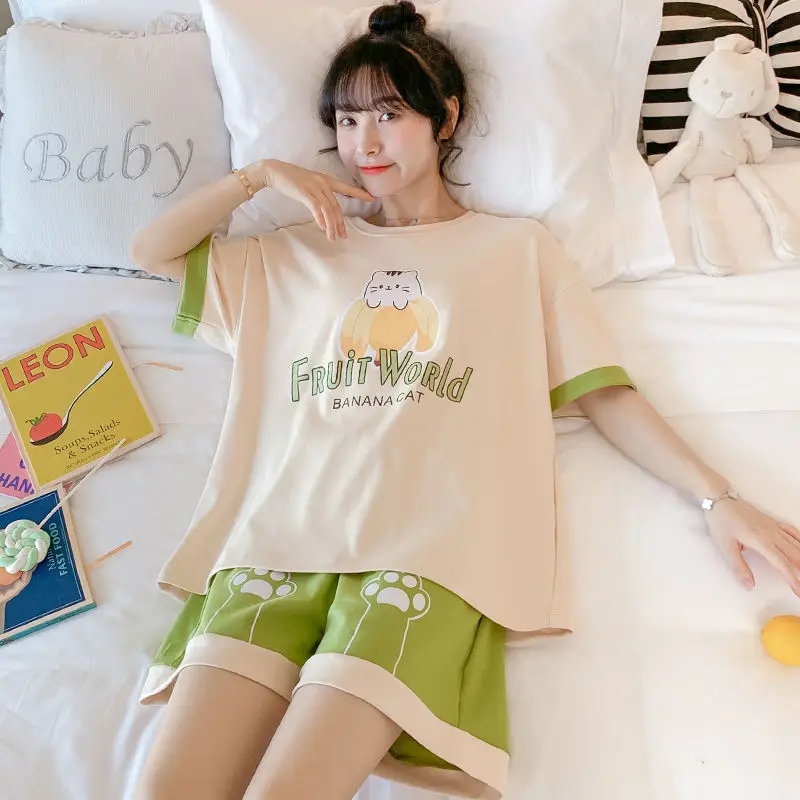 

Pajama Sets Shorts Women Summer 2XL Homewear Kawaii Korean Style Loose Students Stylish Outerwear Elegant Simple 2pcs Pyjamas