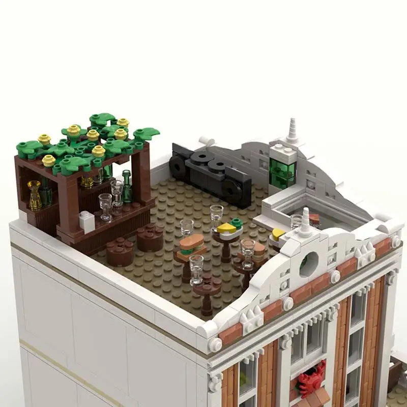MOC ビルディングブロッククリエイティブアーバンレッドカニレストバーモジュラーアーキテクチャ DIY 組立モデルレンガパズルおもちゃ誕生日プレゼント