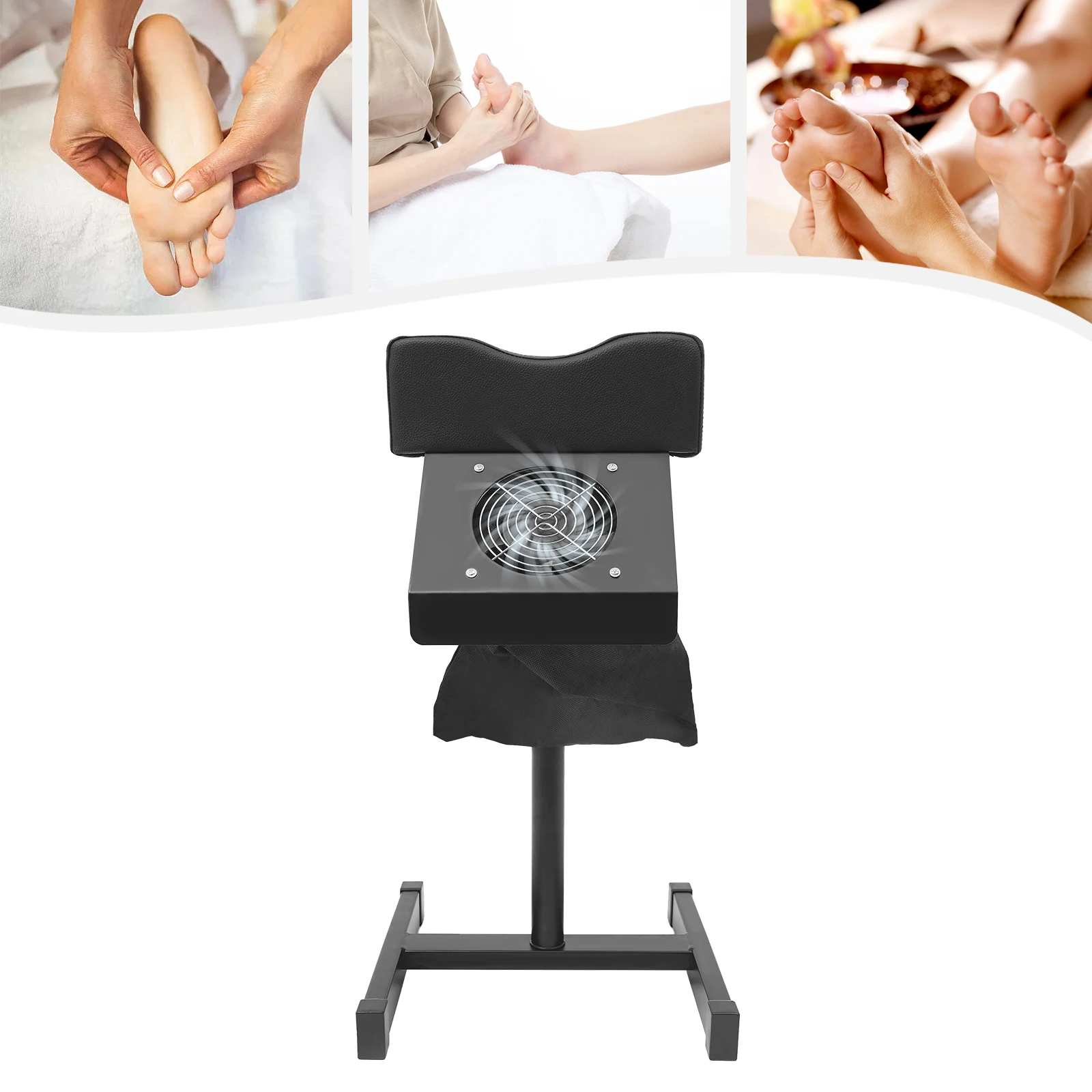 Tabouret de pédicure, chaise de salon de beauté, banc à ongles avec repose-pieds, ventilateur de livres, blanc et noir