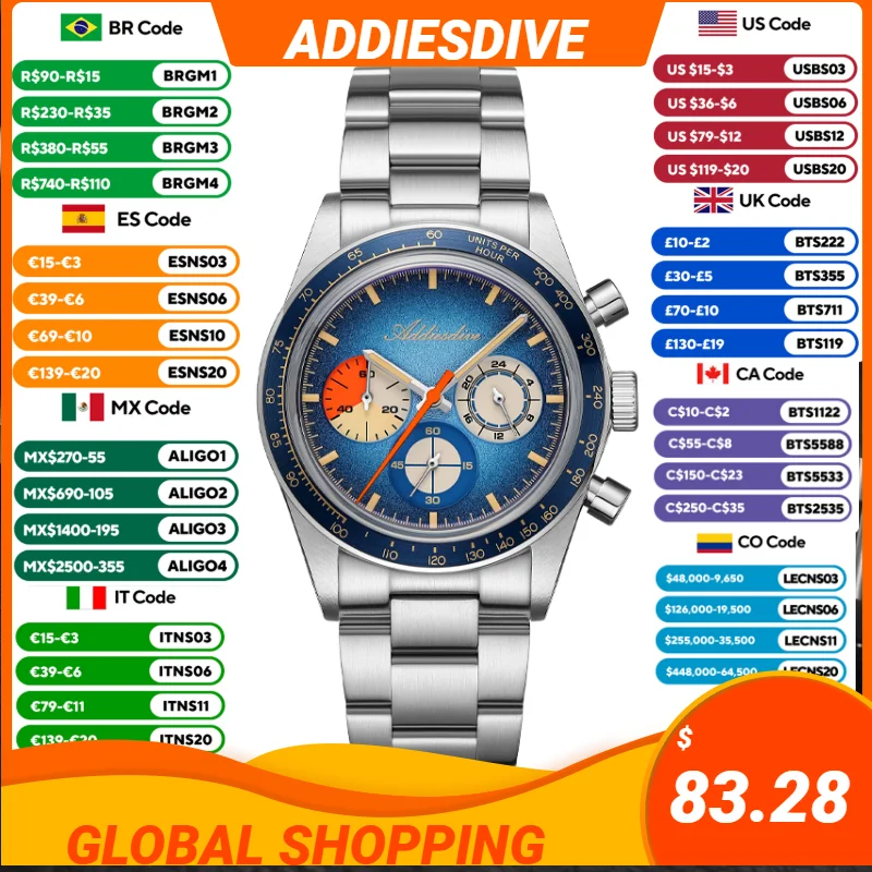 Luxury Watch Level - ADDIESDIVE Luxury Chronograph Watch 10Bar Waterproof