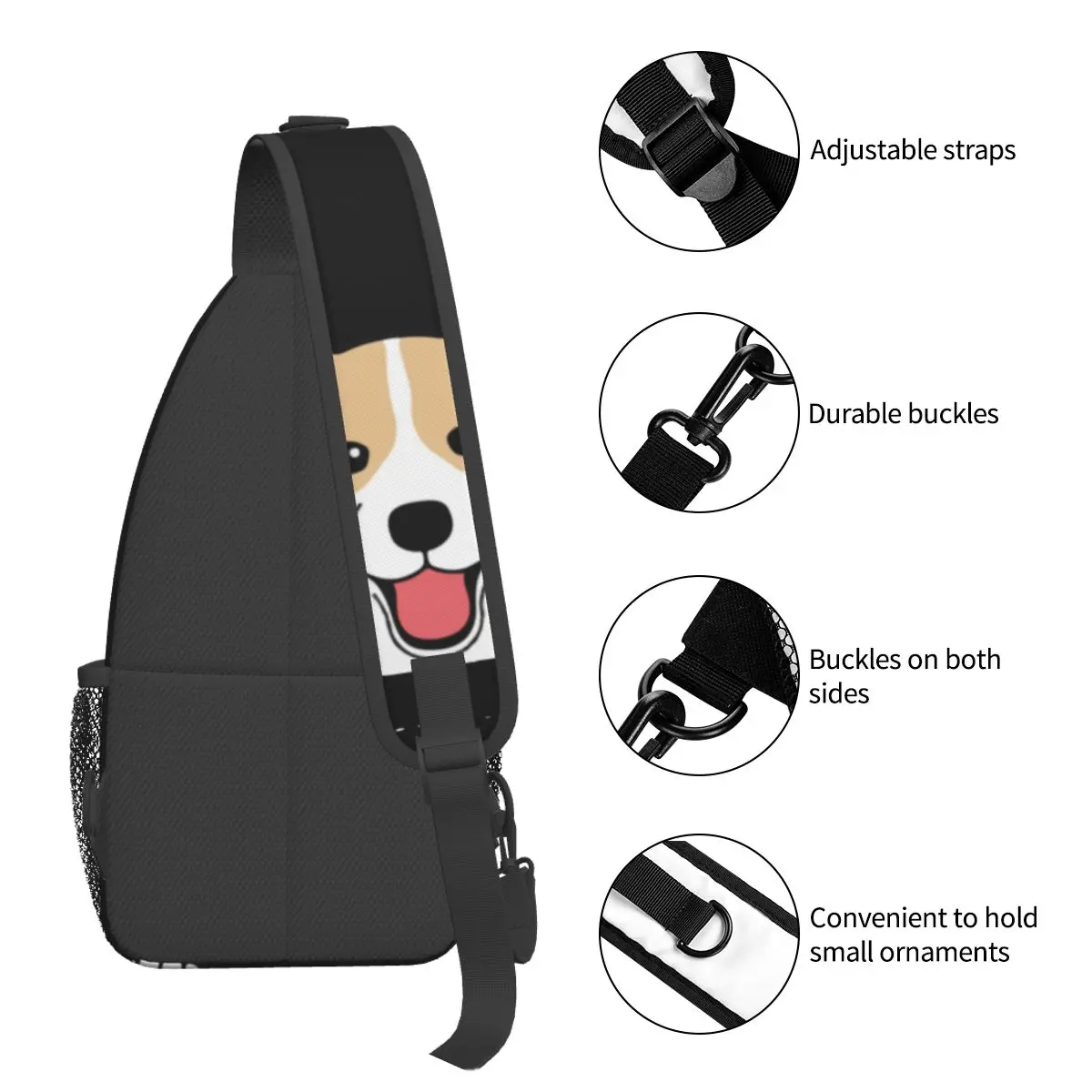 Corgi Cute Paws Smile Crossbody Sling Bag Casual Chest Bag Puppy Dog Animals Shoulder Backpack Daypack for Travel Hiking Sports