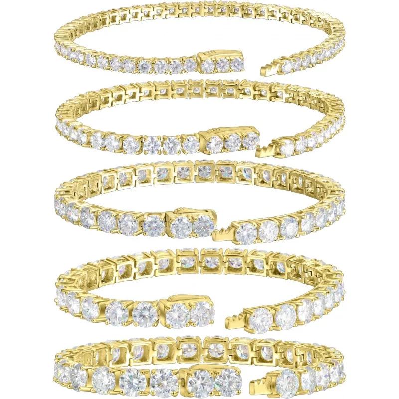 

3/4/5Mm Moissanite Bracelet D Color VVS1 Round Cut 18K Gold Plated S925 Silver 6.5-8.5Inch Tennis Chain For Women & Men-