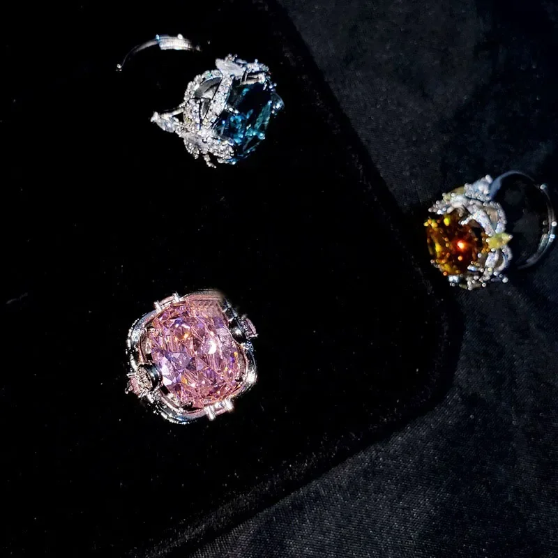 

MDL Moissa!ite style Flower Butterfly Gemstone Ring Plated 18k Oversized Exaggerated Faux Aquamarine Sweet Cool High