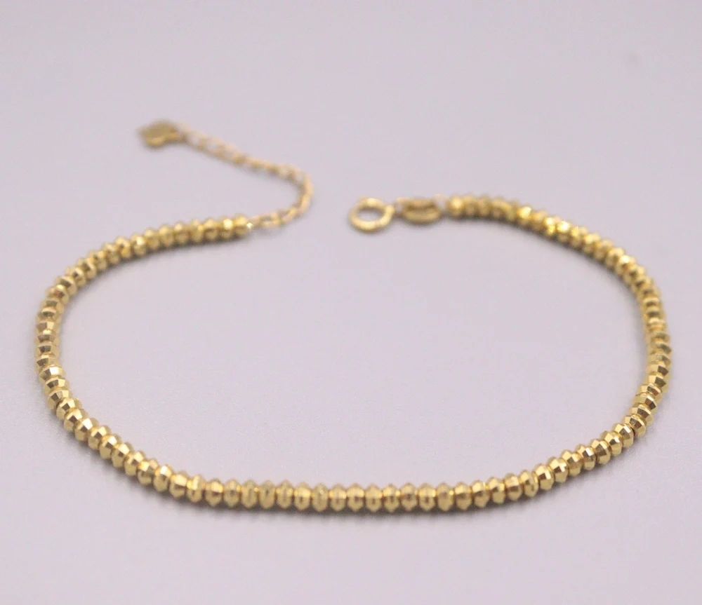 

Real Pure 18K Yellow Gold Chain Women Abacus Laser Beads Link Bracelet 3.1-3.3g