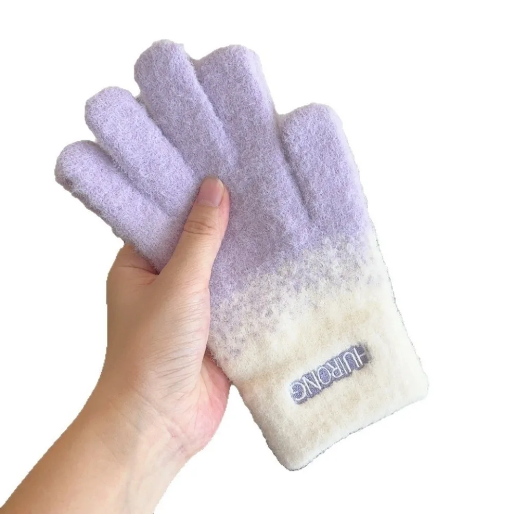 سميكة قفازات محبوكة مرونة عالية ندفة الثلج التدرج اللون الشتاء القفازات شاشة تعمل باللمس الدفء خمسة أصابع قفازات النساء