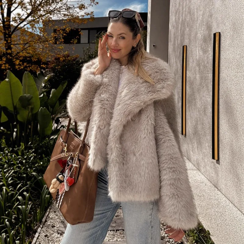 Tuularose Winter Faux Fur Coat 2025 New Women's Coats Thickened Plush Cardigan Parker Coat Office Basic Female Fake Fur Outwear