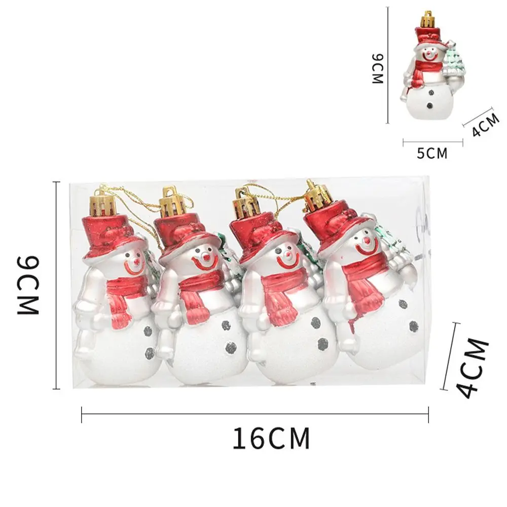 Natal boneco de neve pingente plástico, Papai Noel pendurado ornamentos, artesanato DIY, desenhos animados, requintado, 4pcs