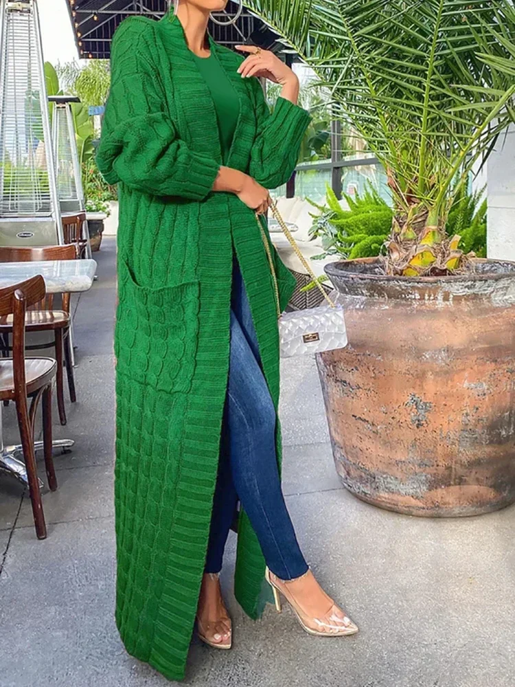 Long Cardigan Women Jacket Autumn Kintted Winter Green Crochet Loose Long Sleeve Spring Sweater Warm Jumper Causal Cardigans