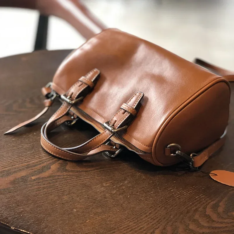 Choice Genuine Leather Boston Bag Shoulder Bag Natural Real Cowhide Messenger Crossbody Bag Retro Vintage feel Bag for Women