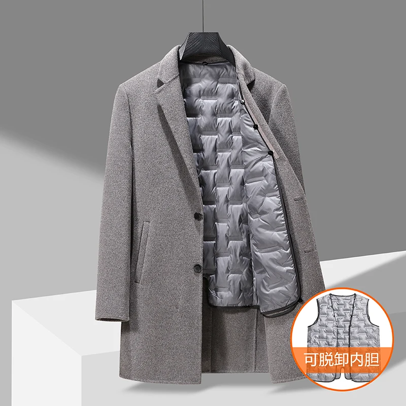 men's long wool double-sided nylon coat autumn and winter men's Trench coat detachable down liner suit men woolen coat