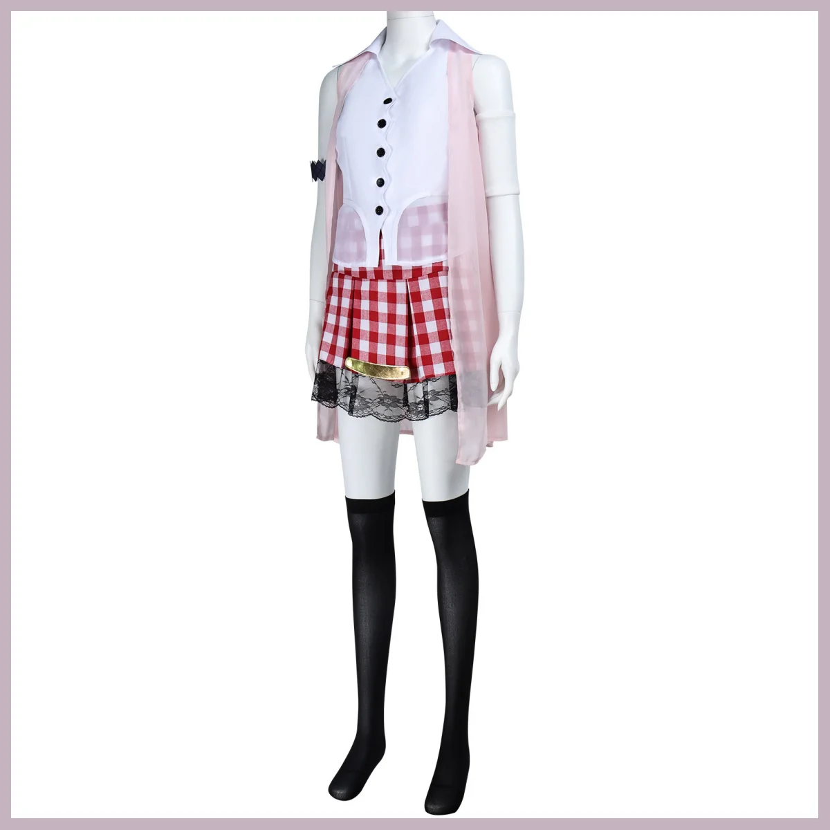 Game Final Fantasy XIII‌ Serah Farron Cosplay Costume Pink Shawl Grid Skirt Wig Adult Woman Sexy Cute Daily Leisure Suit view 4