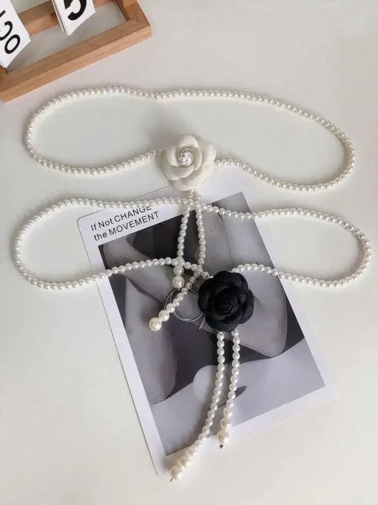 1 قطعة حزام الخصر اللؤلؤ المرأة نمط جديد كاميليا الزخرفية تنوعا حزام الخصر مطابقة معطف على شكل ثوب سترة حزام الموضة الأنيقة