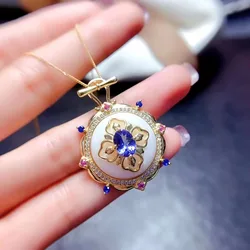 FS 6*8 Natural Tanzanite/Opal Pendant Necklace S925 Sterling Silver Fine Fashion Charm Weddings Jewelry for Women New 2024