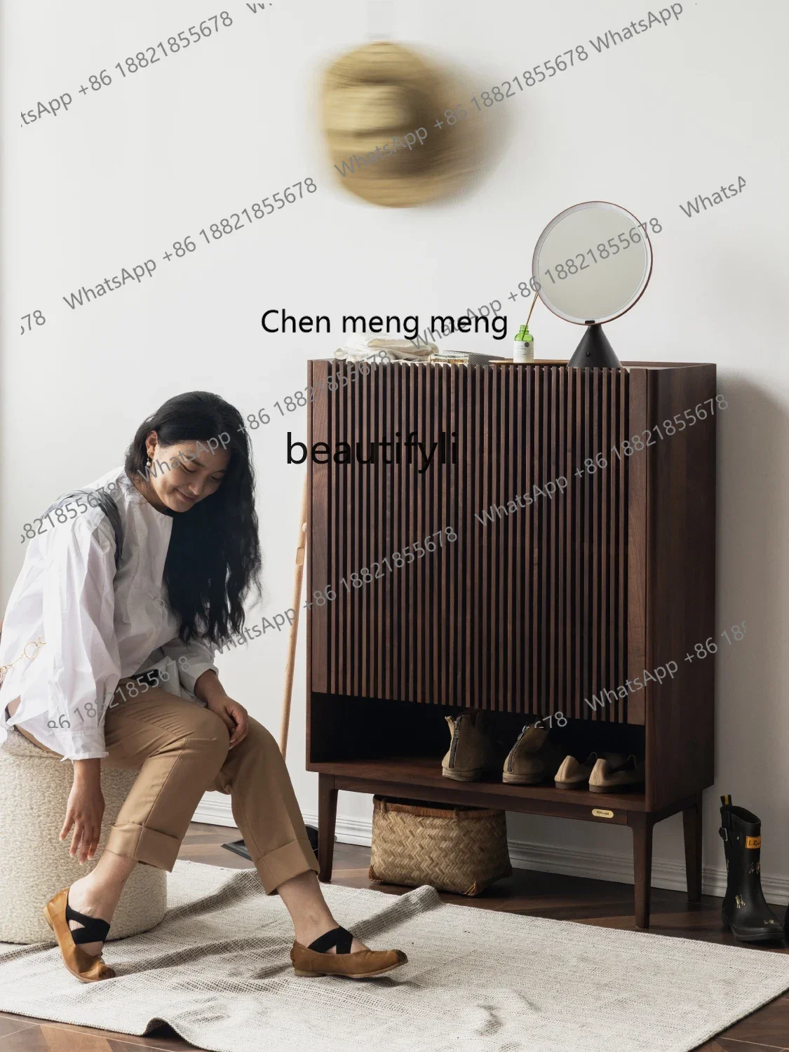 

ss7304Shoe Cabinet Large Capacity Storage Ultra-Thin Breathable Shoe Rack Nordic Solid Wood Foyer Entrance Cabinet
