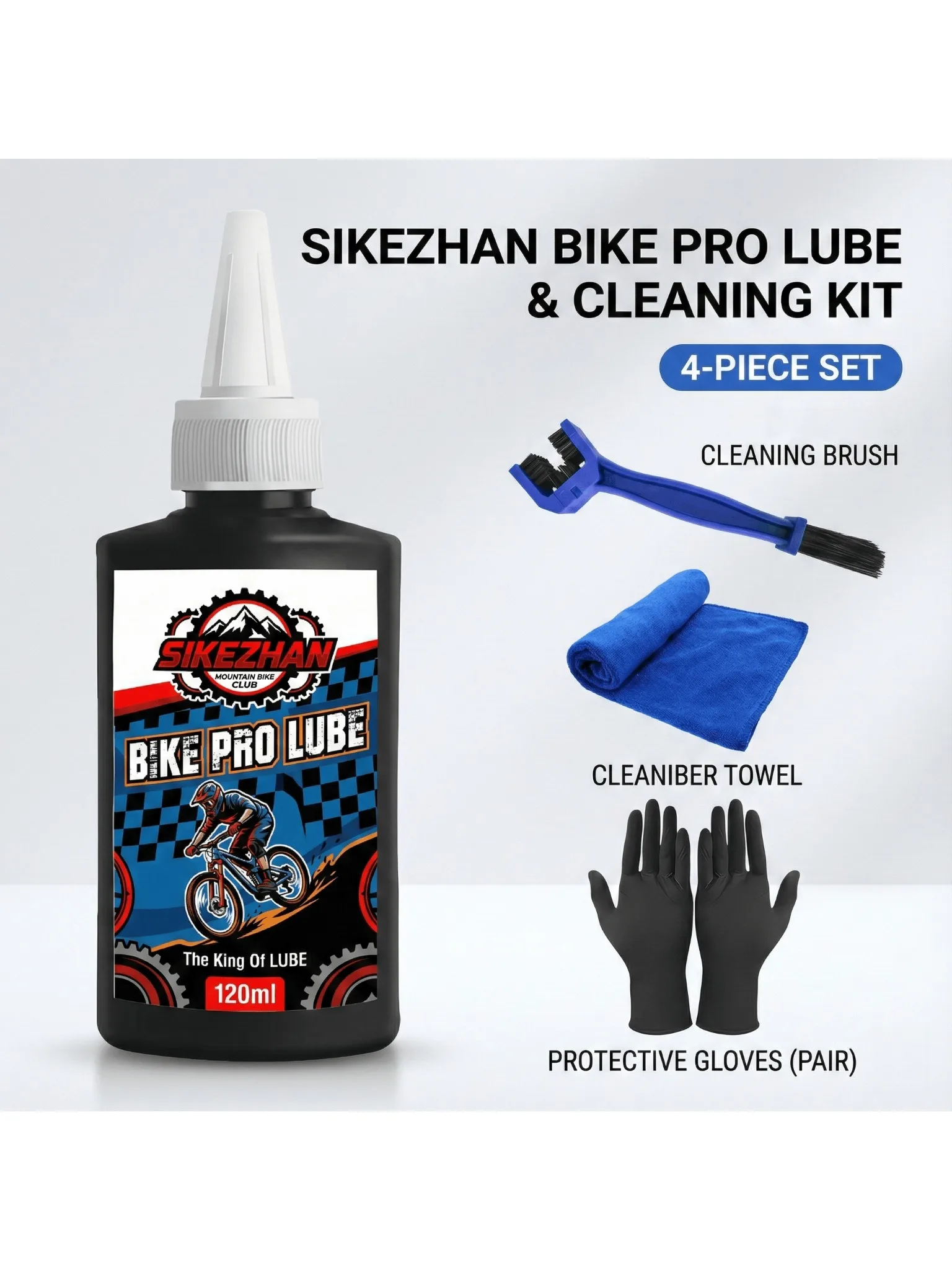 AliExpress NONE 120ml Bike Pro Lube & Cleaning Kit. 4-Piece Bicycle Maintenance Set: Chain Lubricant, Brush, Towel & Protective Gloves