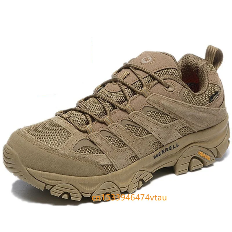 Merrell-zapatos de senderismo al aire libre para hombre, calzado antideslizante con absorción de impacto, resistente al desgaste, de cuero genuino,