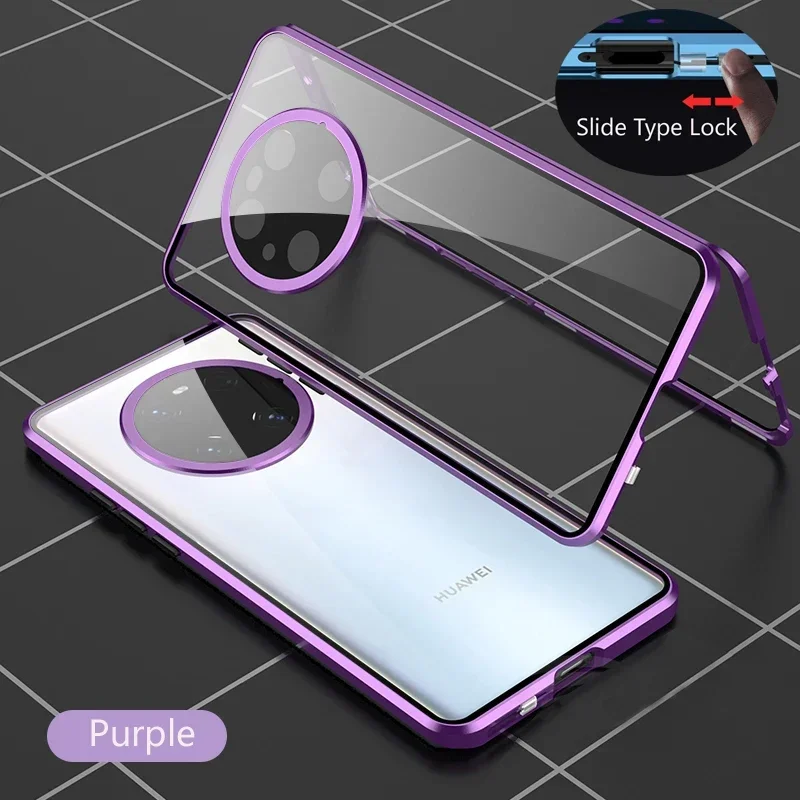 

Double Sided Tempered Glass Metal Magnetic Phone Case Lock Buck for Huawei Mate 30 40 50 70 60 Pro Lens Protection Cover Cases