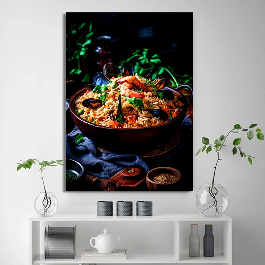Western Food Hamburger Steak Chips Salmon French Fries Dessert Poster Canvas Painting Wall Art Pictures Kitchen Restaurant Decor
