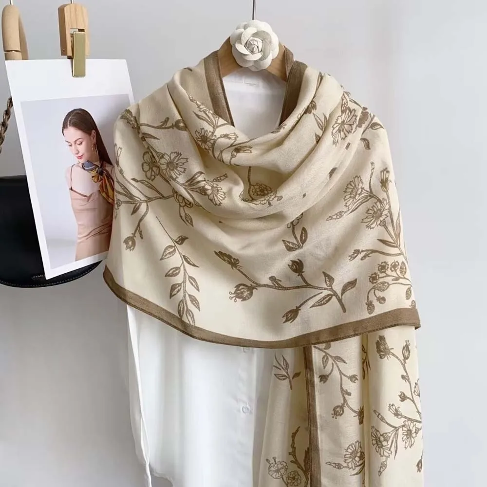 

Breathable Women Floral Scarf Long Polyester Thin Large Shawl Sweat-absorption Bird Patterned Sunscreen Headscarf Girls