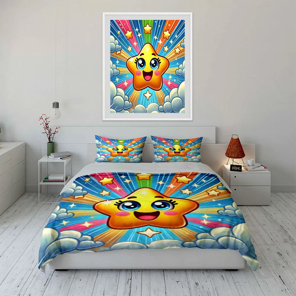 

"Colorful Star Cartoon Decoration Set" Multiple sizes kid's and adults' bedroom Exquisite 3PC bedding set, gift