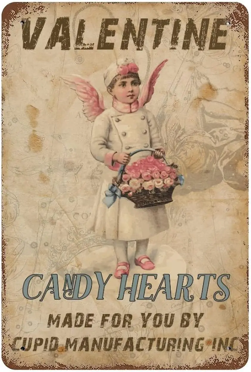 Victorian Vintage Style Cupids Heart Valentines Day Tin Signs Farmhouse Valentines Day Decorations Vintage Metal Tin Signs  sign