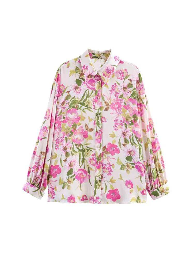 

Women Summer Shirts Blouses Tops 2026 Vintage Floral Print Loose Satin Female Elegant Street Long Sleeve Top Clothing