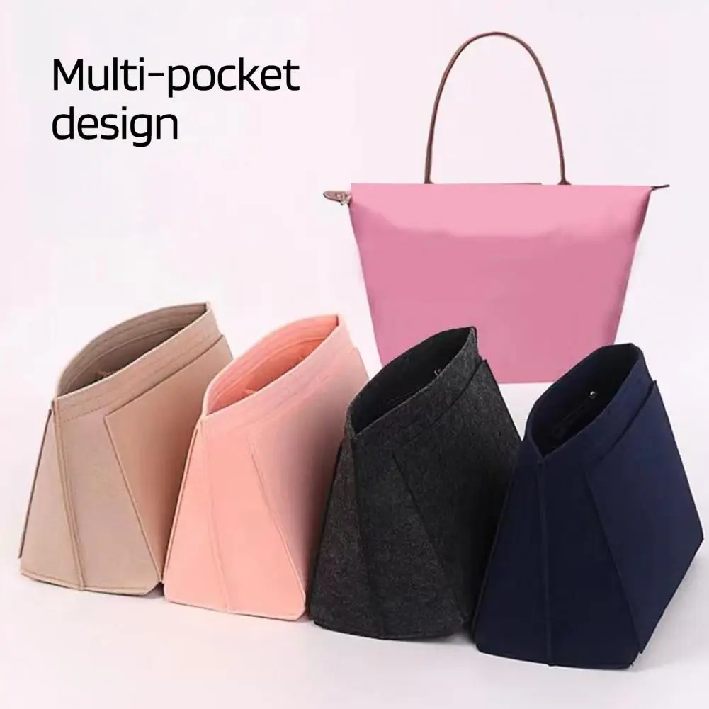 Multi-pocket Felt Organizer Champ Tote Felt Bag Insert with Multi-pocket Design Zipper Cup Pockets Cosmetic Bag for Shoulder