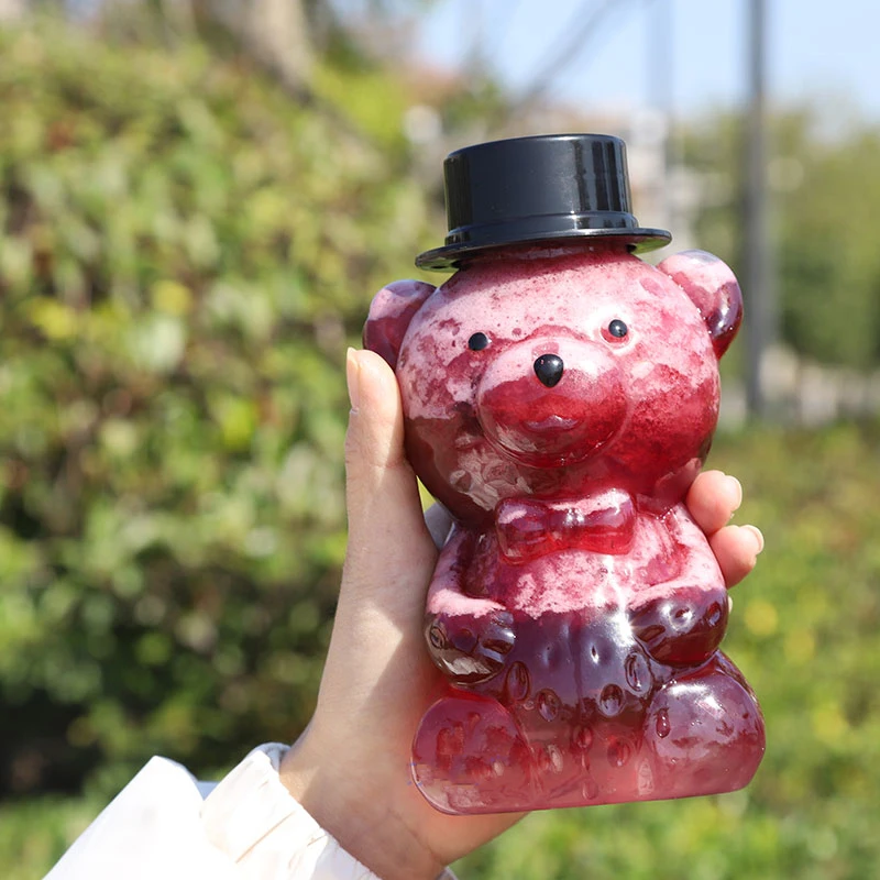 500ml Transparent Bear Beverage Drinking Bottle Cold Drink Milk Tea Bottle