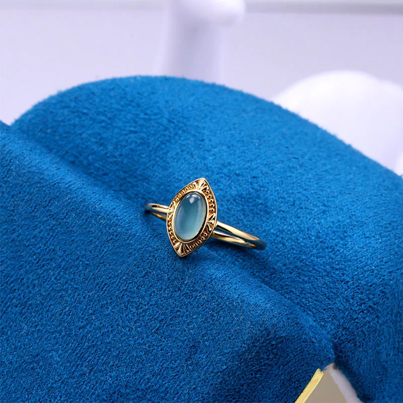 Foxanry Gold Color Ellipse Green Zircon Rings For Women Girls Vintage Exquisite Trendy Elegant Simple Anniversary Jewelry Gifts