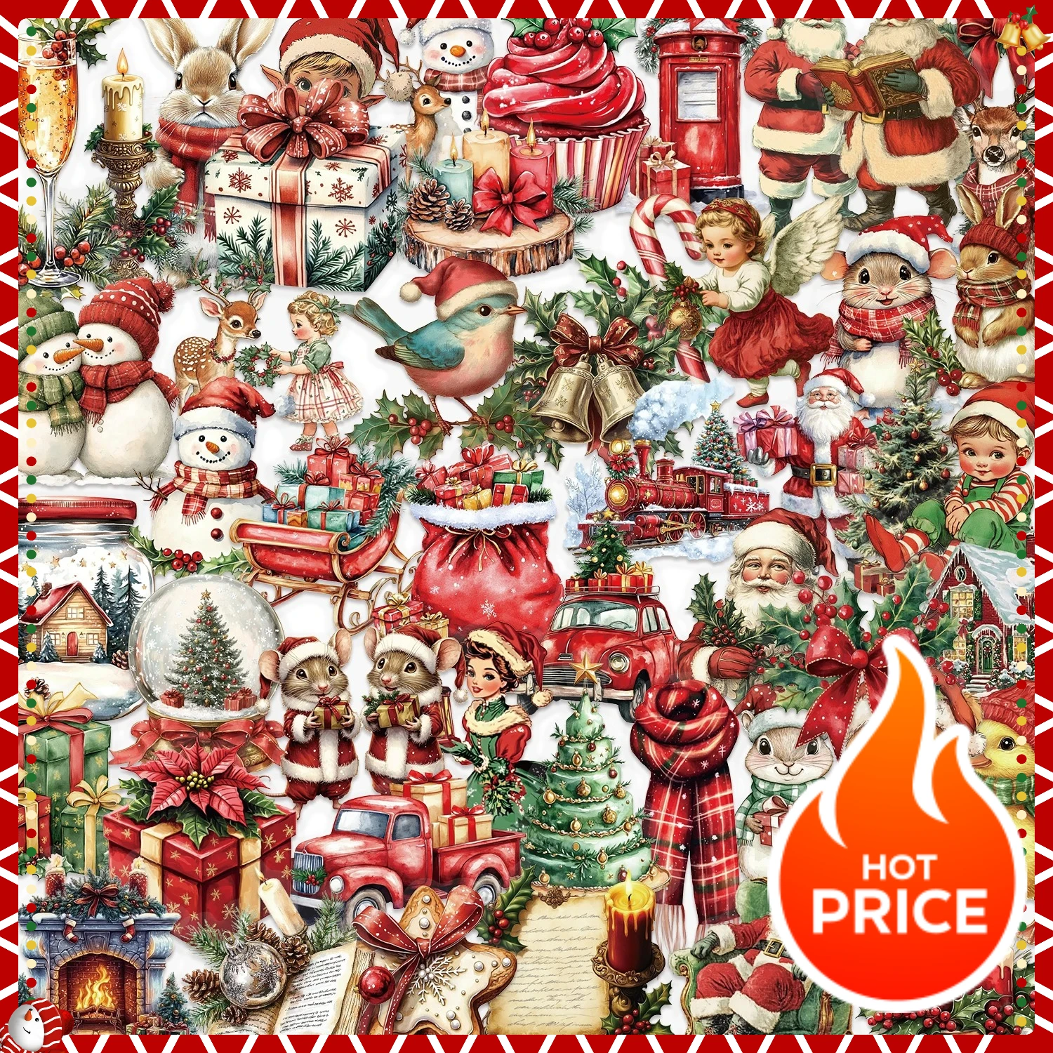 クリエイティブなクリスマスボトル用透明PET素材ステッカー50枚入り、装飾用ウォーターカップ、ノートDIY、防水、フェスティバルステッカー