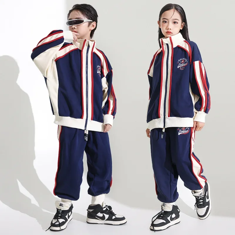 Autumn Spring Girls Jazz Dance Costume Children Girls Streetwear Hip Hop Fashion Casual Sport Sets Jacket Pant Kids Tracksuits