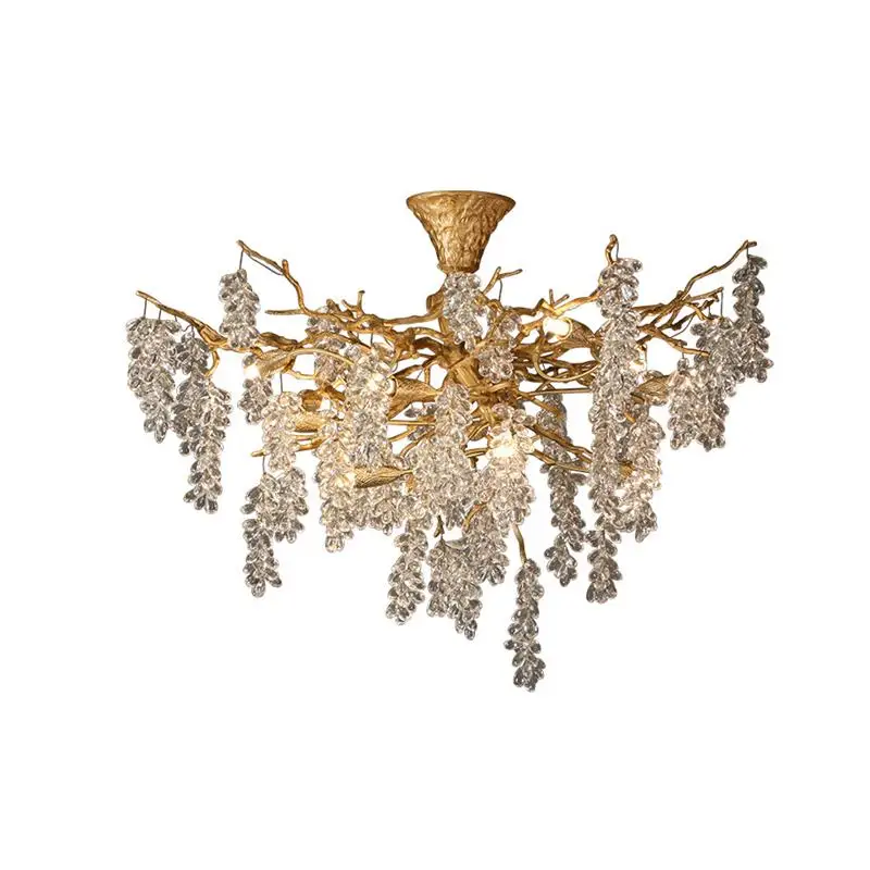 

French light luxury living room main light all copper dining room crystal chandelier villa cream wind bedroom light