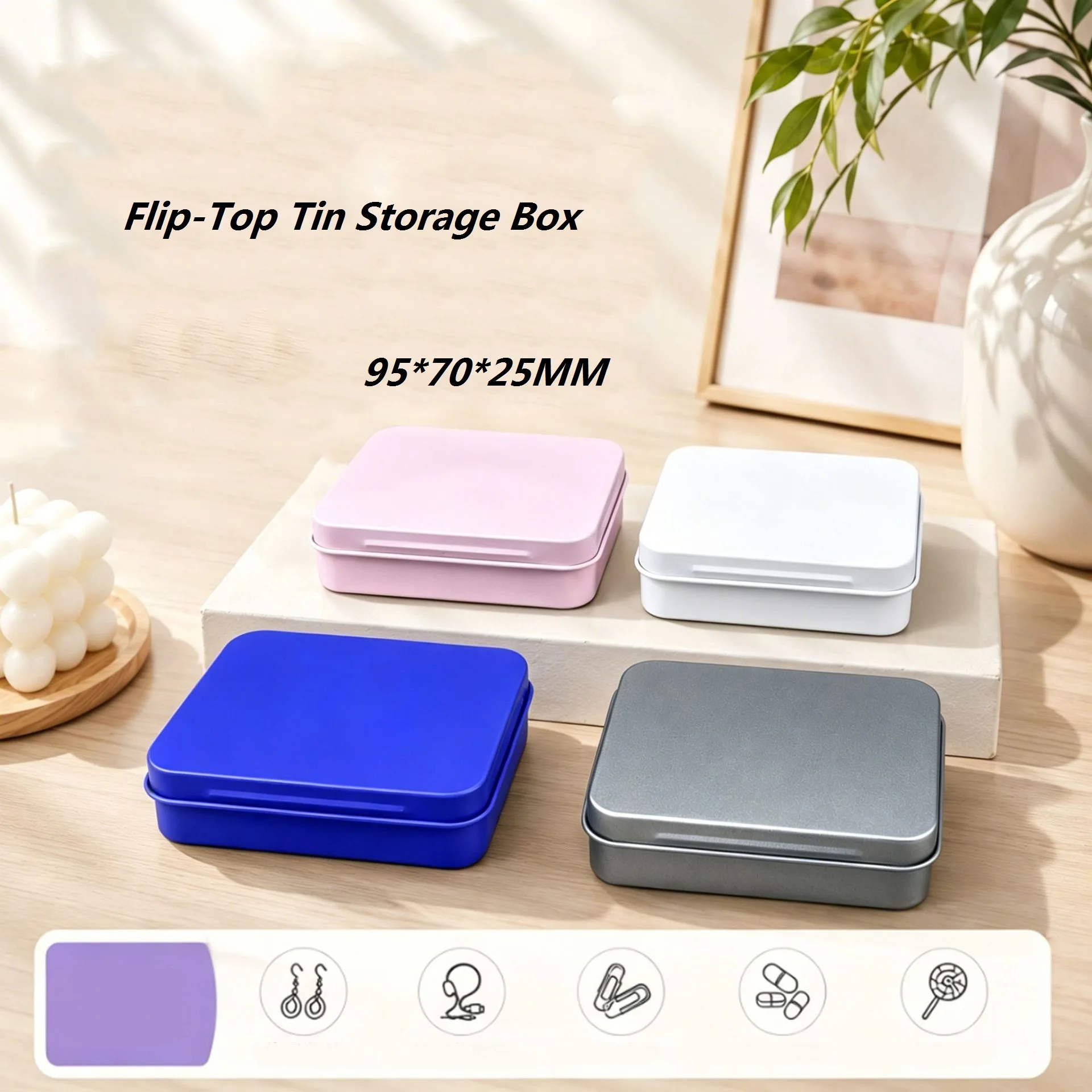 5PC Solid Color Rectangular Flip Cigarette Storage Tin Box Metal Candy Pill Cases Hinged Containers Small Drawer Organizer Box