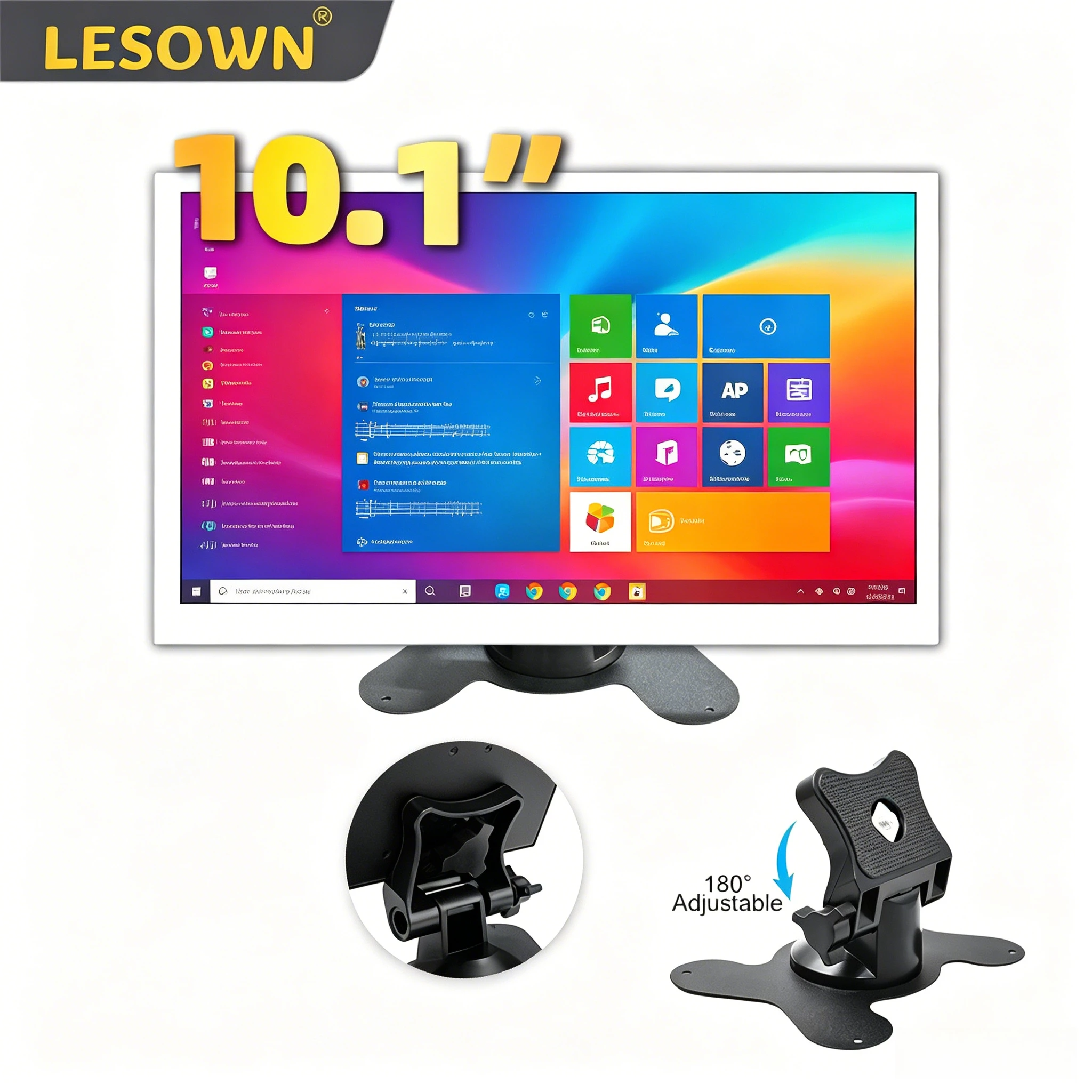 LESOWN PC Case Hardware Status Monitor 10.1 Inch 1024x600 Matte White Alloy Display for AIDA64 Desktop Gaming Tower