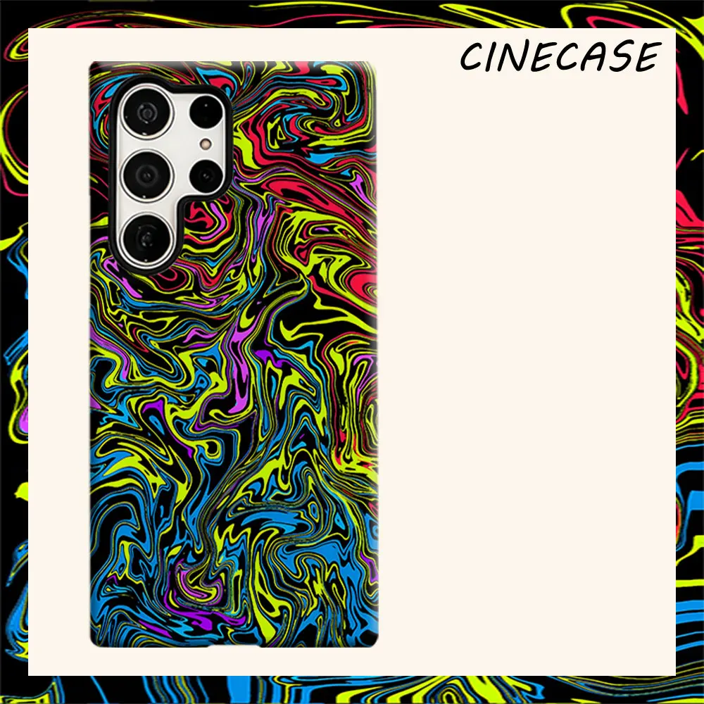 Neon Multicolor Liquid Marble For Samsung Galaxy S26 S25 S24 A56 A36 Dual Layer Luxury Fashion Full Lens Protective Case