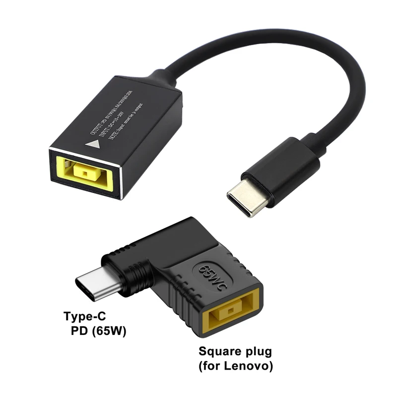 

1pcs PD 65W USB Type C Fast Charging Cable Power Adapter For Lenovo Laptop Charger Dc Square Plug to Type C Male PD Converter